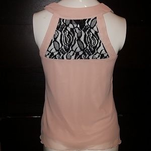 BCX Pink Sleeveless Blouse with Black Lace Detail